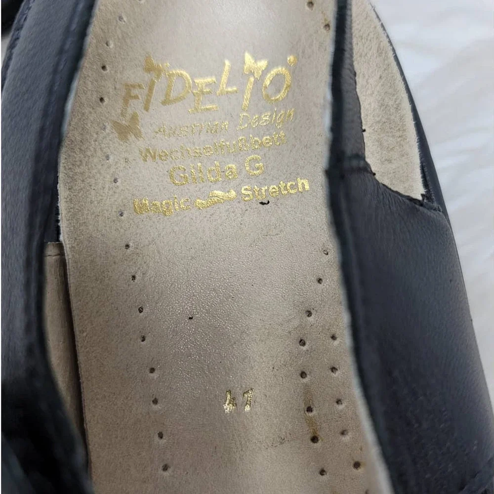 Fidelio Gilda G Black Soft Leather Adjustable Comfort Women's Sandals 41-10.5/11